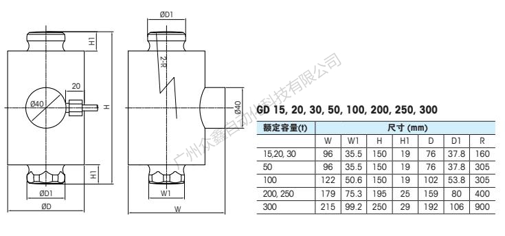 梅特勒托利多 GD-20t称重传感器安装尺寸