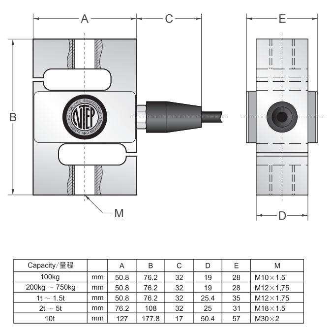 美国传力 BSS-7.5T称重传感器产品尺寸