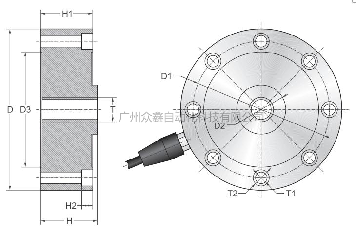 美国传力 DBSL-30T称重传感器产品尺寸