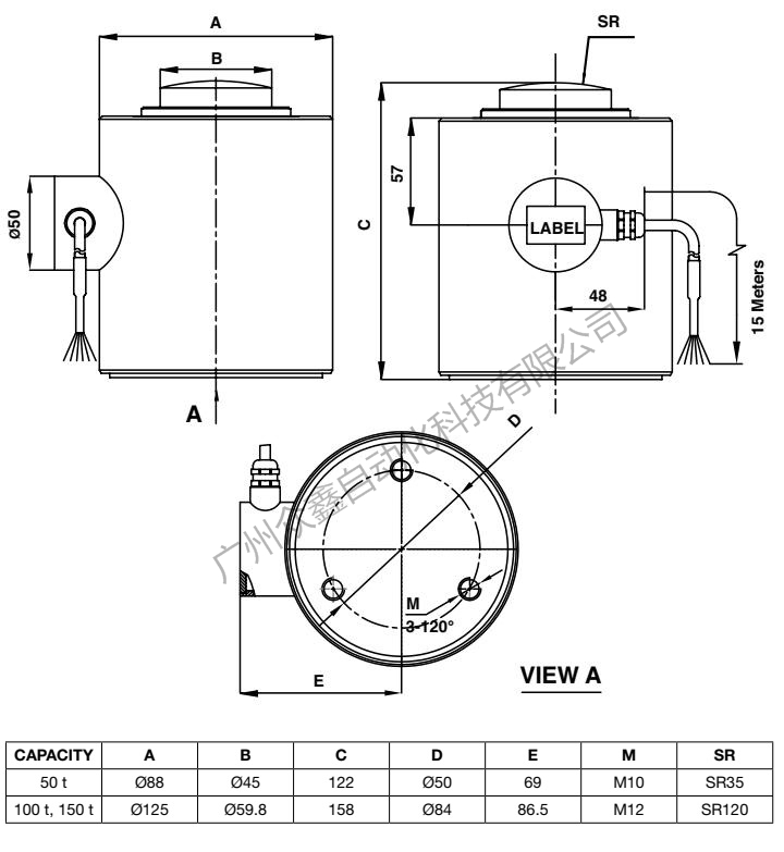 美国特迪亚 122-150t称重传感器产品尺寸